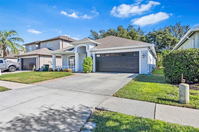 view of front facade featuring a garage and a front yard