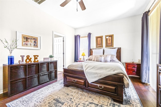 bedroom featuring hardwood / wood-style flooring and ceiling fan