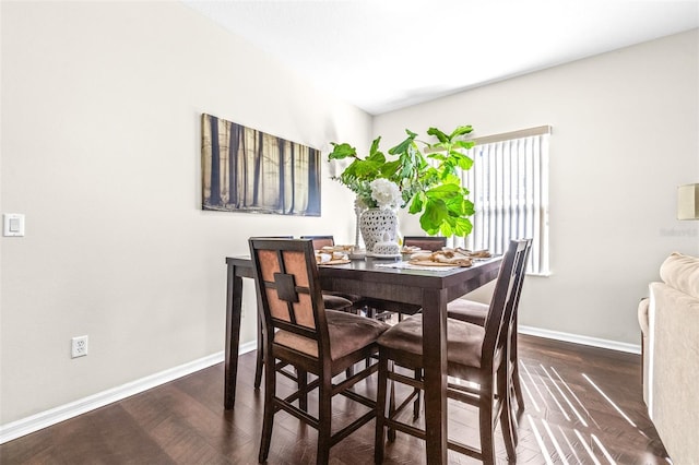 dining space featuring dark wood-type flooring