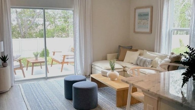 living area featuring light wood-type flooring