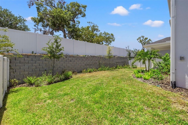 view of yard with a fenced backyard