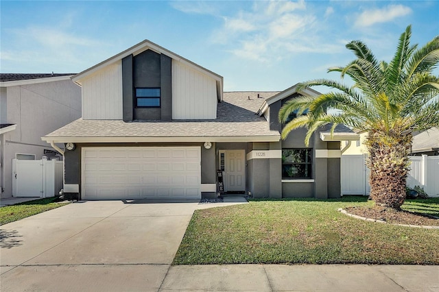 view of front facade with a front yard and a garage