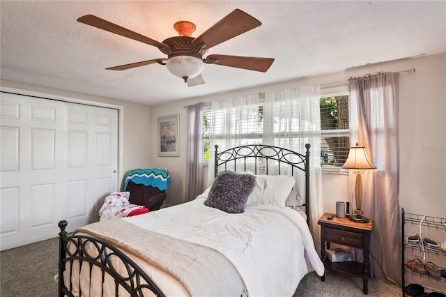 bedroom featuring carpet flooring, a closet, and multiple windows