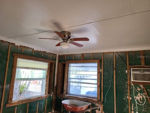 details featuring ceiling fan and an AC wall unit