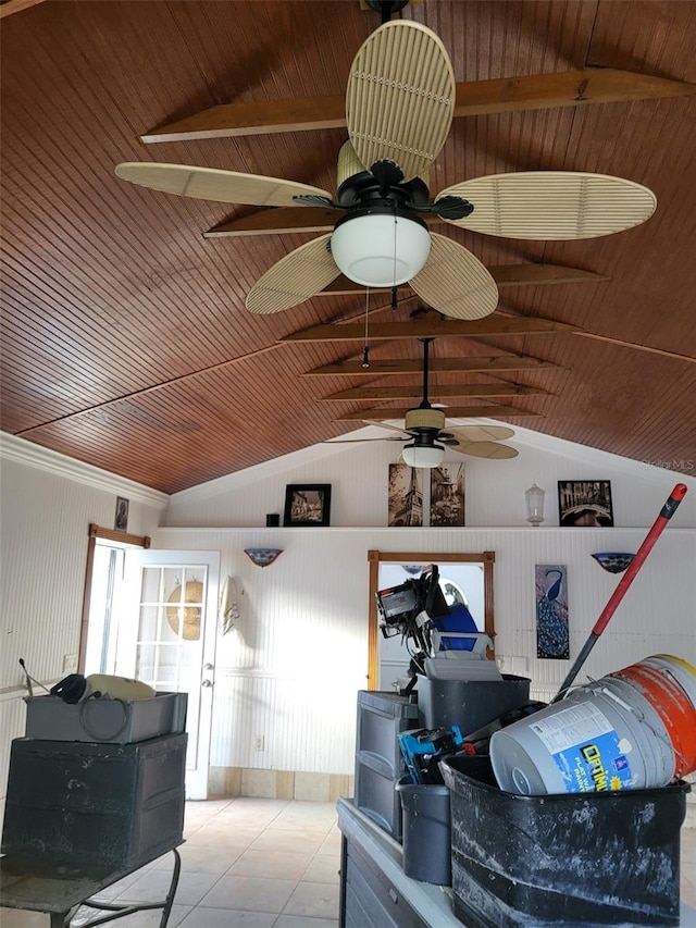 interior space with wooden ceiling and wooden walls