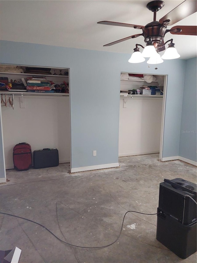 interior space featuring ceiling fan