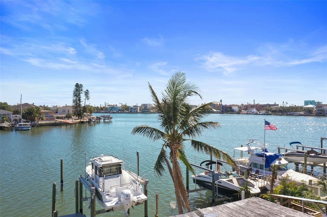 dock area with a water view