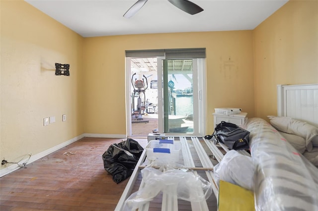 interior space with ceiling fan and hardwood / wood-style flooring