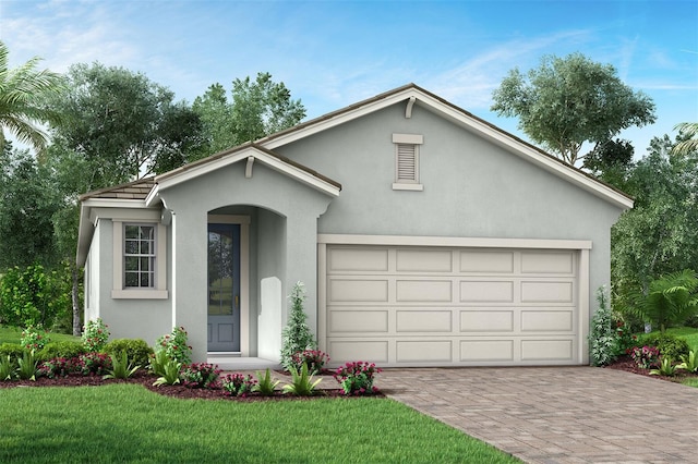 ranch-style home featuring a garage