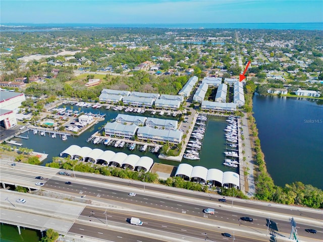 aerial view with a water view