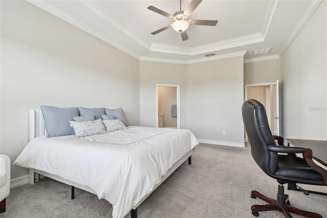 21291 Snowy Orchid Ter, Land O Lakes, FL 34637 - bedroom with a tray ceiling, carpet, ornamental molding, baseboards, and an office area