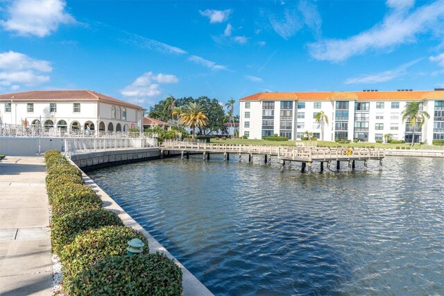 view of dock with a water view