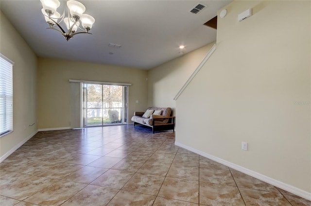 interior space featuring an inviting chandelier and light tile patterned flooring