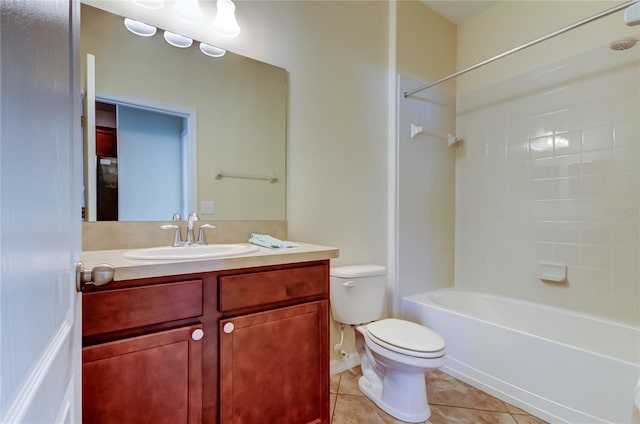 full bathroom with tile patterned flooring, vanity,  shower combination, and toilet