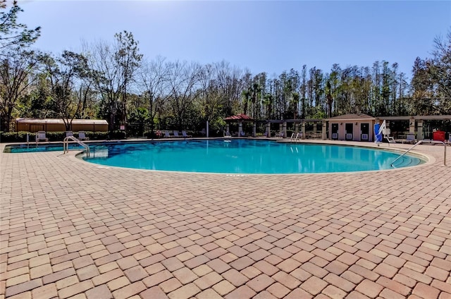 view of swimming pool with a patio