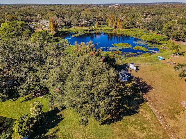 bird's eye view featuring a water view