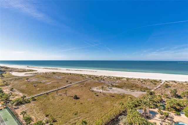 drone / aerial view with a view of the beach and a water view