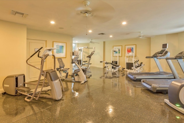 gym with ceiling fan