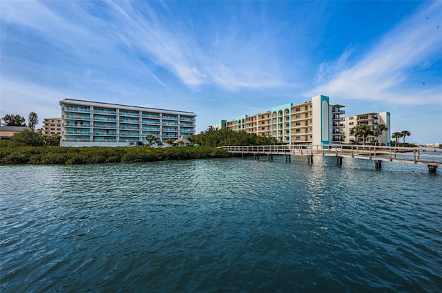 property view of water featuring a dock