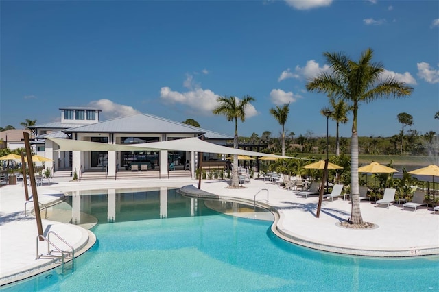 view of swimming pool with a patio area