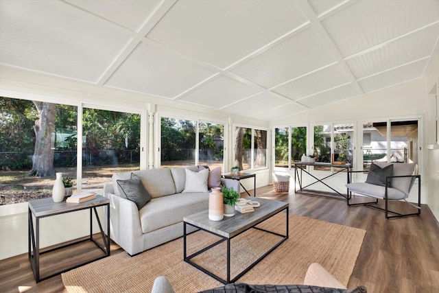 sunroom / solarium with a healthy amount of sunlight and coffered ceiling