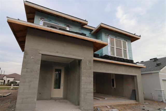 exterior space with a garage