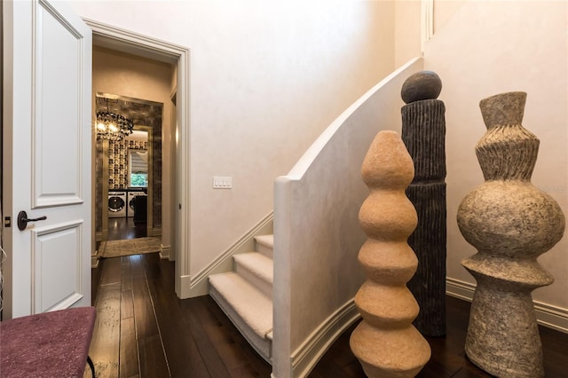 stairs with hardwood / wood-style floors