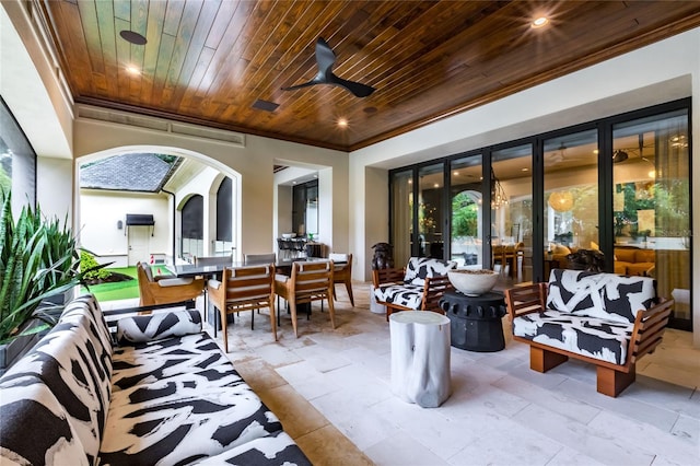 view of patio / terrace featuring ceiling fan and an outdoor hangout area