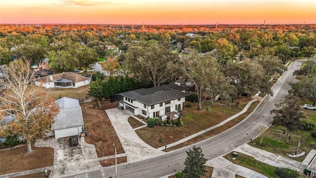 view of aerial view at dusk