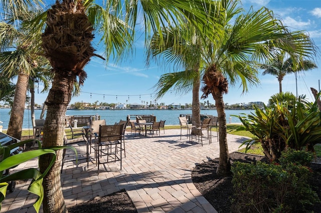 view of patio / terrace with a water view