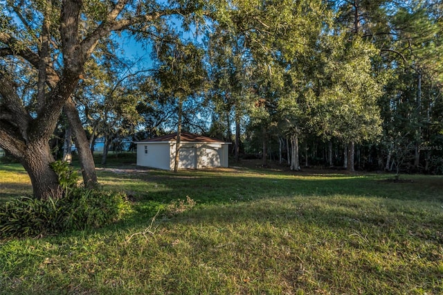 view of yard featuring an outdoor structure