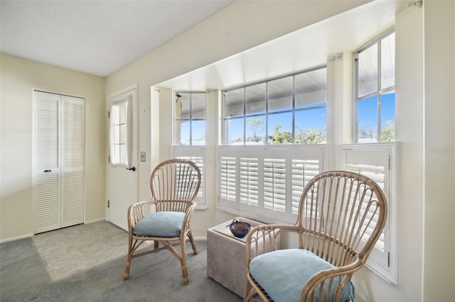 sitting room with light colored carpet and a wealth of natural light