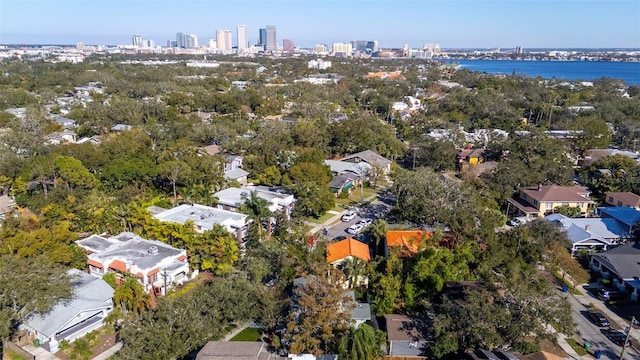 aerial view featuring a water view