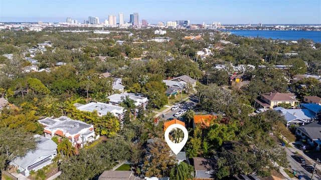 aerial view with a water view