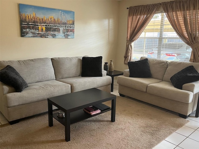 living room featuring light tile patterned floors