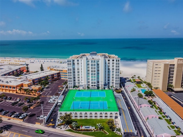 aerial view featuring a beach view and a water view