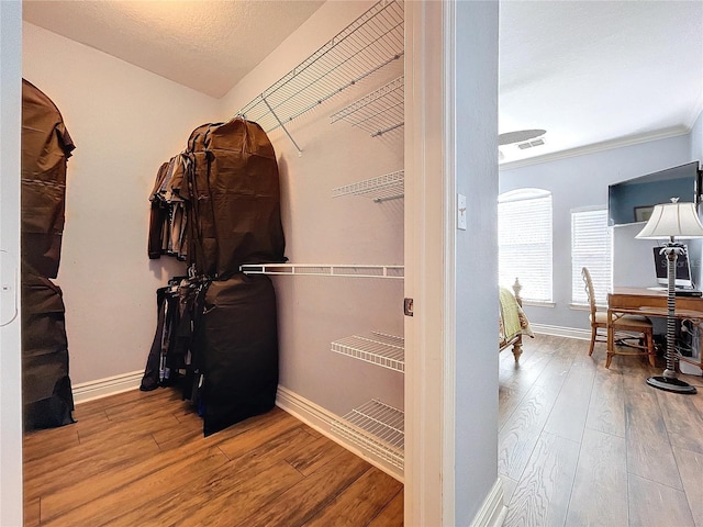 spacious closet with hardwood / wood-style floors