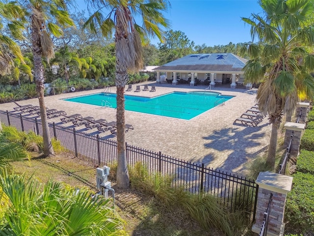 view of swimming pool featuring a patio