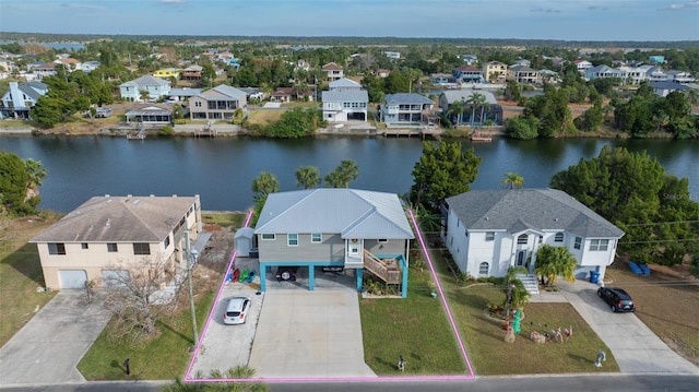 aerial view with a water view