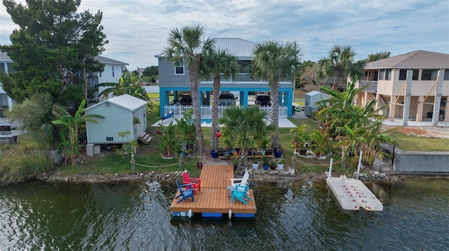 exterior space with a water view