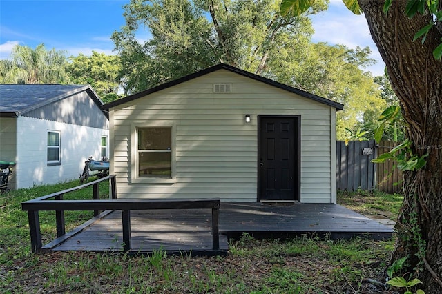 back of house with a wooden deck