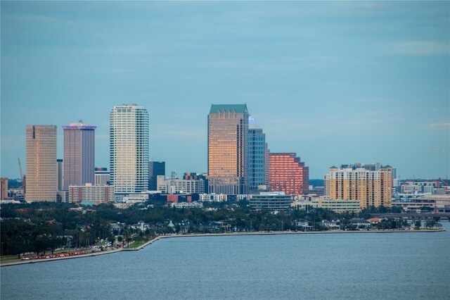 property's view of city featuring a water view