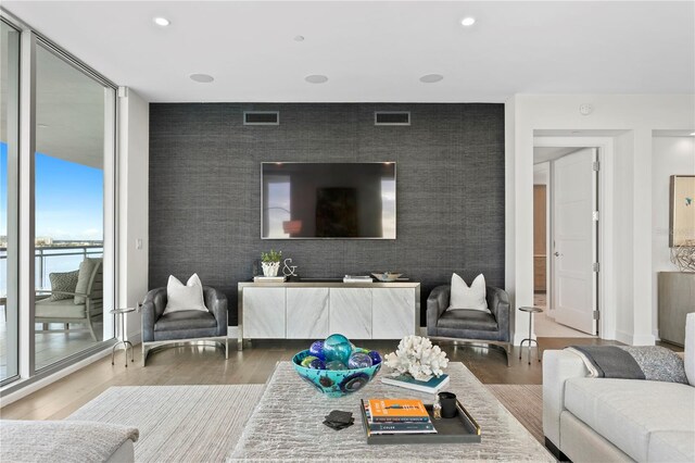 living room with hardwood / wood-style flooring