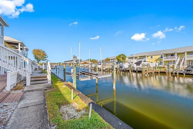 dock area with a water view