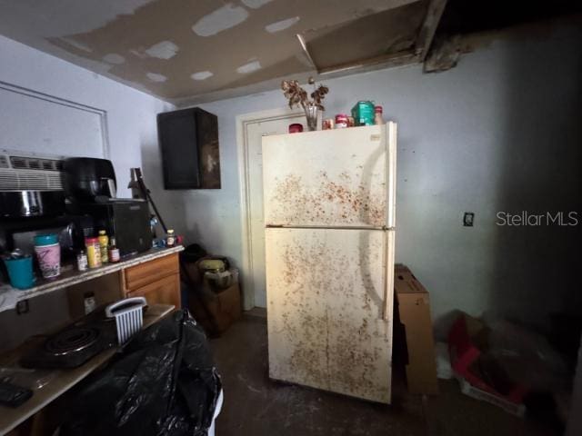 kitchen with white fridge