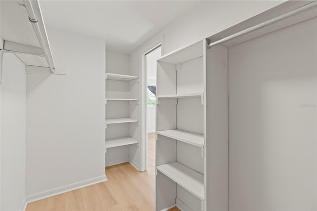 spacious closet with light hardwood / wood-style flooring