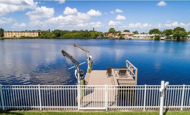 dock area with a water view