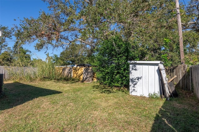 view of yard with a storage unit