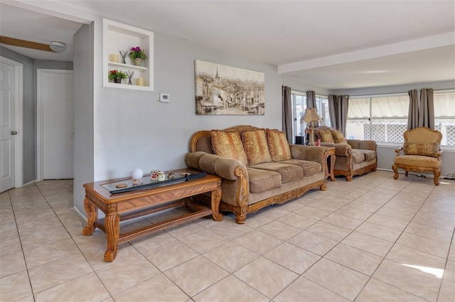 living room with light tile patterned flooring