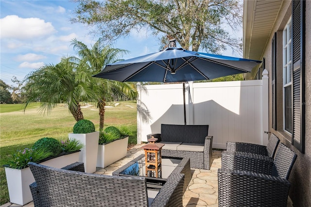 view of patio / terrace featuring an outdoor living space